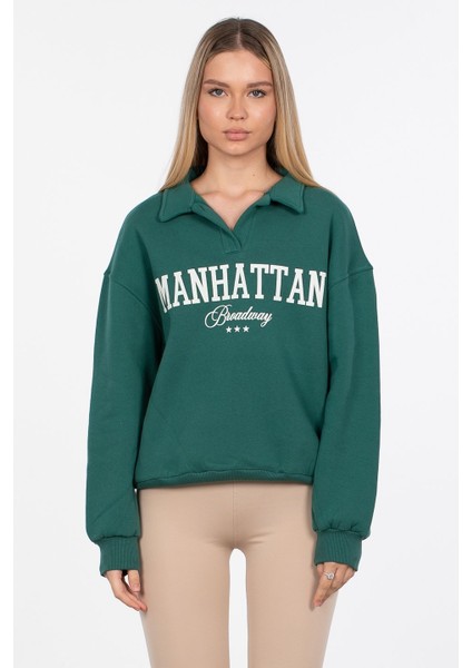 Manhattan Baskılı Sweatshirt - Yeşil