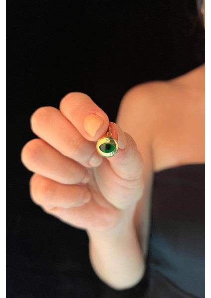 14 Ayar Altın Kalemli Mini Yeşil Göz Kolye Ucu