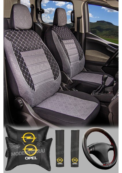 Opel Astra, Corsa, Vectra Gofrajlı Yastık,Kemer Direksyon Oto Koltuk Logolu Kılıfı Seti