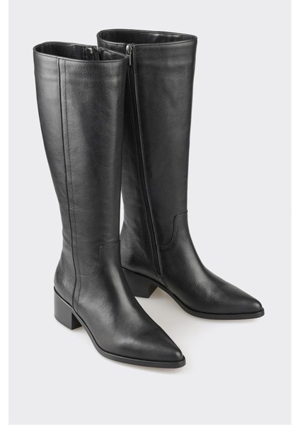 Siyah Deri Kadın Topuklu Çizme fiyatları