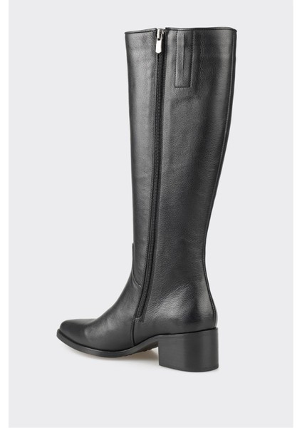 Siyah Deri Kadın Topuklu Çizme modelleri