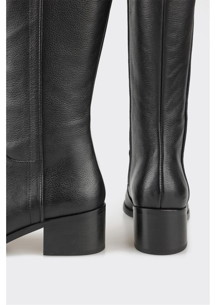 Siyah Deri Kadın Topuklu Çizme fırsatları