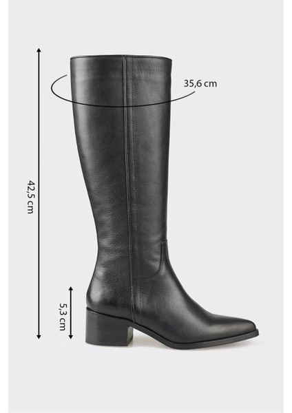 Siyah Deri Kadın Topuklu Çizme indirimleri
