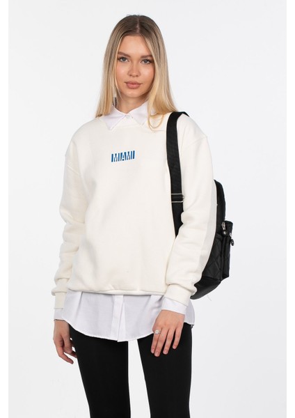 Miami Baskılı Sweatshirt - Ekru