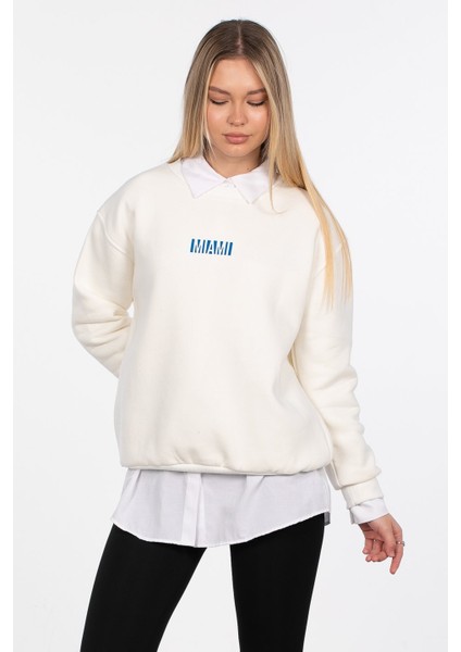 Miami Baskılı Sweatshirt - Ekru