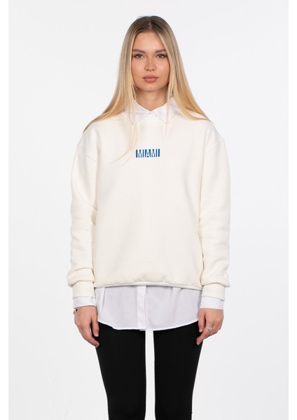 Miami Baskılı Sweatshirt - Ekru