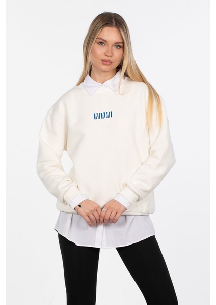 Miami Baskılı Sweatshirt - Ekru