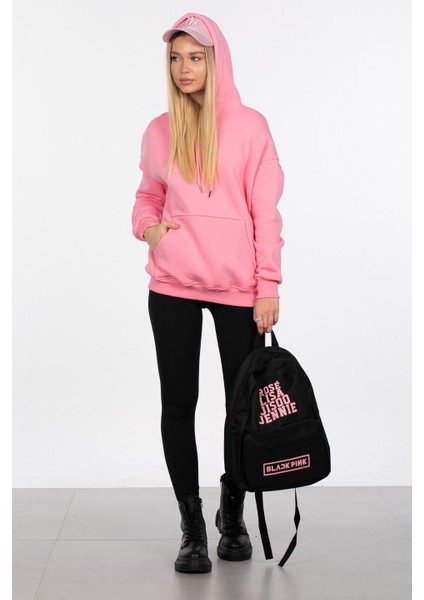 Kapüşonlu Kanguru Cepli Sweatshirt - Pembe