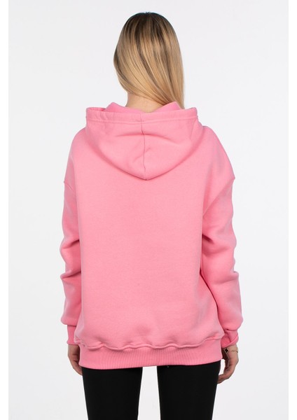 Kapüşonlu Kanguru Cepli Sweatshirt - Pembe