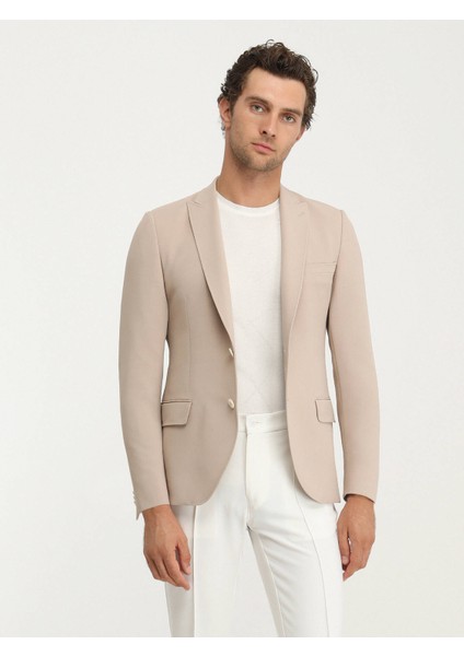 Bej Düz Slim Fit Ceket