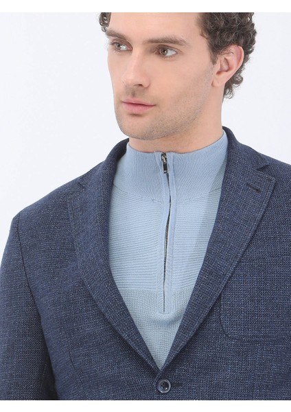 Indigo Mikro Regular Fit Yün Karışımlı Ceket