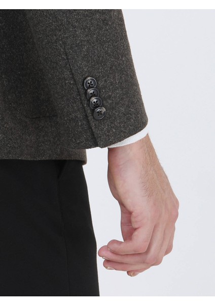 Haki Baskılı Modern Fit Örme Ceket