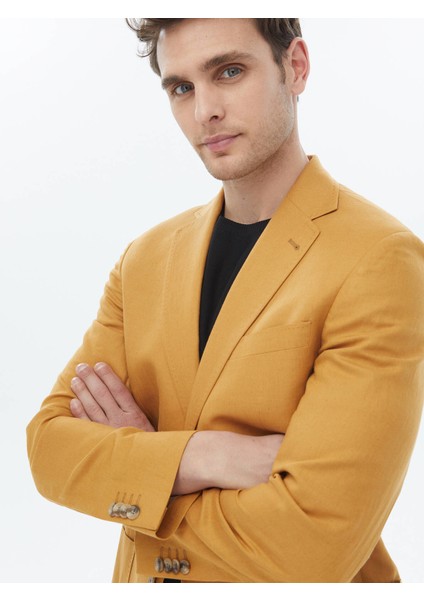 Safran Düz Modern Fit Keten Karışımlı Ceket