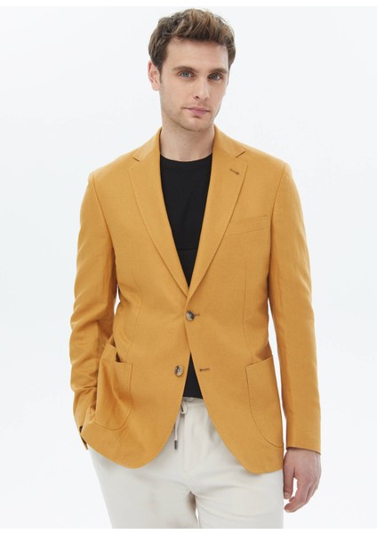 Safran Düz Modern Fit Keten Karışımlı Ceket