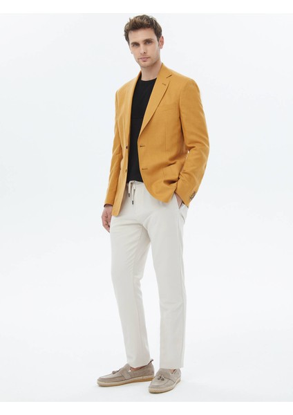 Safran Düz Modern Fit Keten Karışımlı Ceket