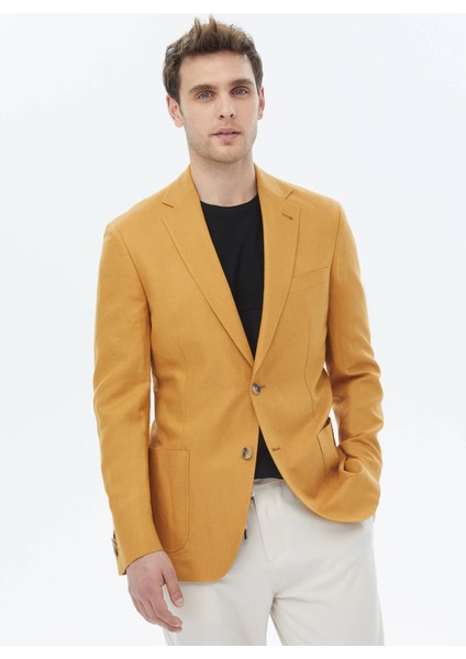 Safran Düz Modern Fit Keten Karışımlı Ceket