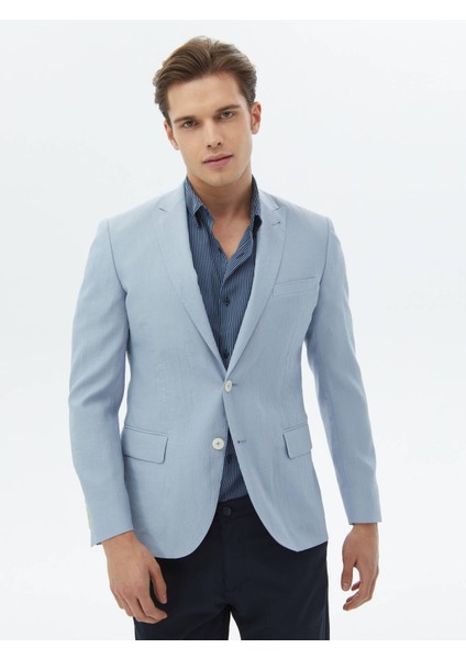 Açık Mavi Düz Slim Fit Ceket