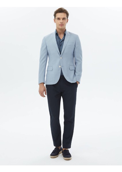 Açık Mavi Düz Slim Fit Ceket