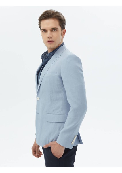 Açık Mavi Düz Slim Fit Ceket