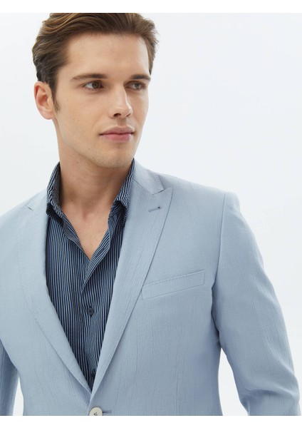 Açık Mavi Düz Slim Fit Ceket