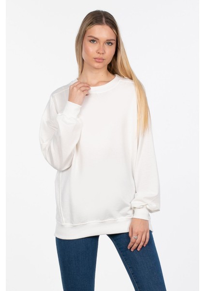 Basic Bisiklet Yaka Sweatshirt - Ekru