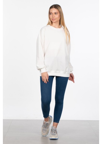 Basic Bisiklet Yaka Sweatshirt - Ekru