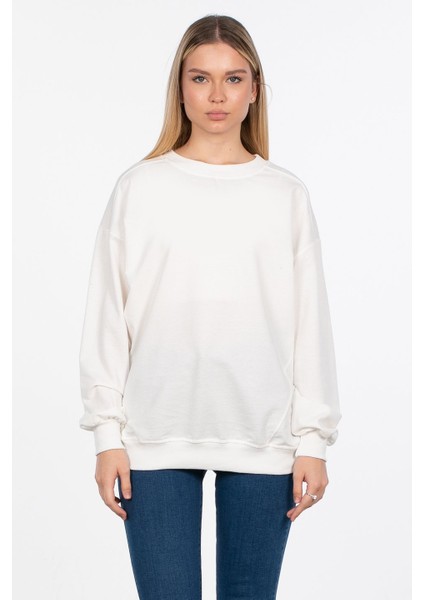 Basic Bisiklet Yaka Sweatshirt - Ekru