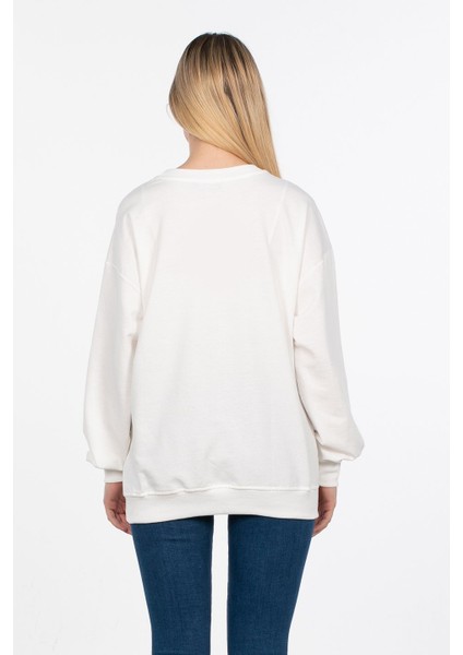 Basic Bisiklet Yaka Sweatshirt - Ekru