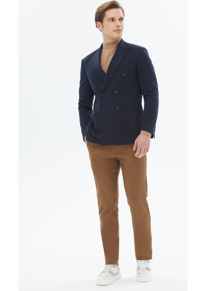 Lacivert Çizgili Modern Fit Örme Ceket