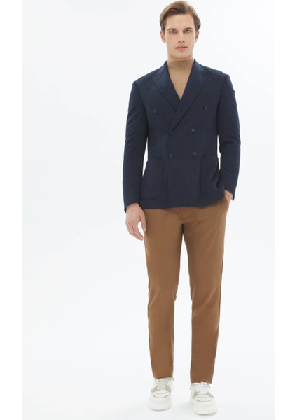 Lacivert Çizgili Modern Fit Örme Ceket