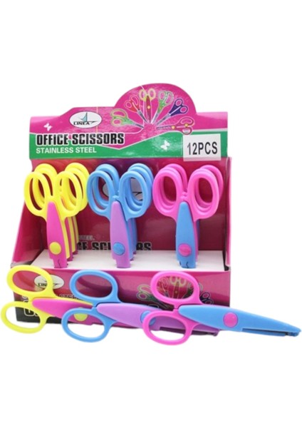 Lınea Şekilli Kesen Çift Renkli Okul Makası ( Pembe-Mavi )