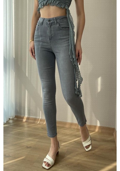 Gri Kadın Skinny Fit Jean Yüksek Bel Likralı Esnek Kot Pantolon Jennie-Gri indirimleri