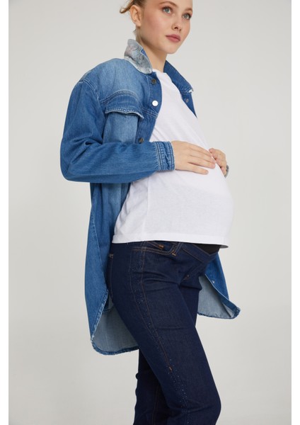 Slim Fit Likralı Hamile Jean Taş Detaylı Koyu Mavi Pantolon 1024 fiyatları