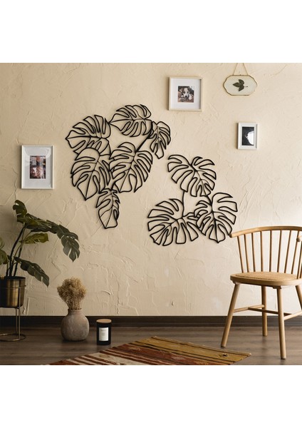 Monstera Metal Duvar Dekoru - Modern Tasarım | 2 Parça Set