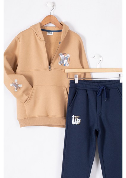 Taba Fermuarlı Yaka Kapüşonlu Erkek Çocuk Şardonlu Eşofman Takımı 19619 fiyatları
