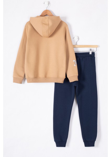Taba Fermuarlı Yaka Kapüşonlu Erkek Çocuk Şardonlu Eşofman Takımı 19619 fırsatları