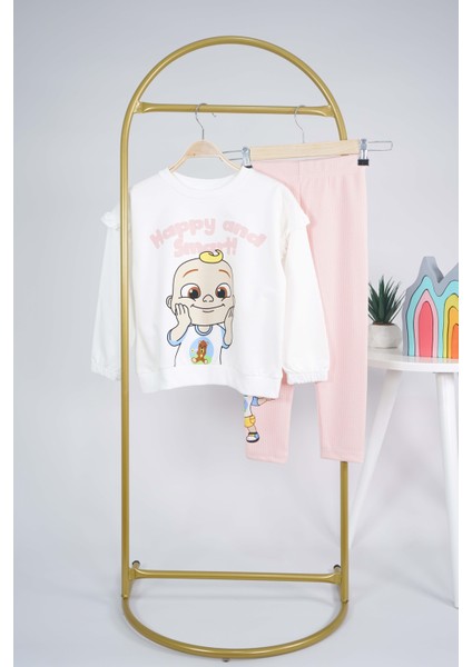 Kız Çocuk Happy And Smart Baskılı Pamuk Taytlı Takım