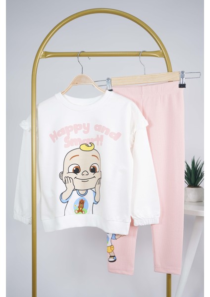 Kız Çocuk Happy And Smart Baskılı Pamuk Taytlı Takım fiyatları