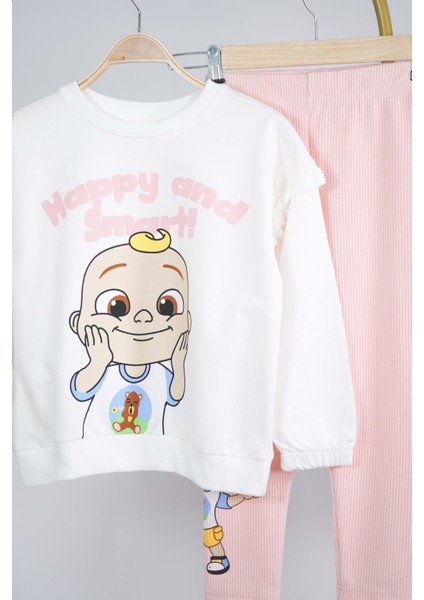 Kız Çocuk Happy And Smart Baskılı Pamuk Taytlı Takım modelleri