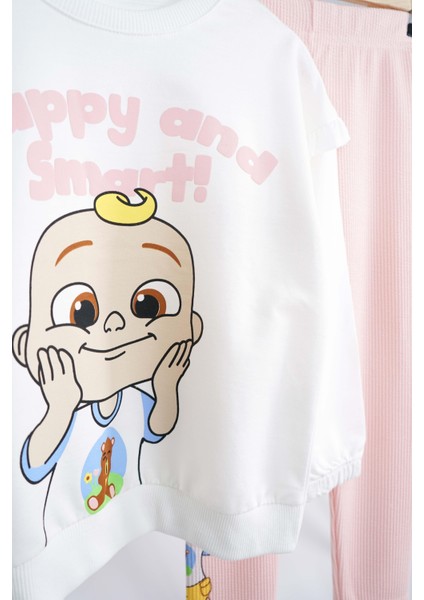 Kız Çocuk Happy And Smart Baskılı Pamuk Taytlı Takım fırsatları