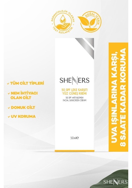 Sheners 50 Spf-Yüksek Koruma, Leke Karşıtı ve Aydınlatıcı Etkili Yüz Güneş Kremi fiyatları