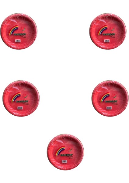 Roll-Up Kullan At Renkli Kırmızı Parti Davet Plastik Tabak - 22 cm . - 25 Adetlik 5 Paket