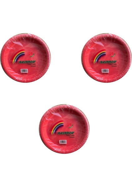 Roll-Up Kullan At Renkli Kırmızı Parti Davet Plastik Tabak - 22 cm . - 25 Adetlik 3 Paket