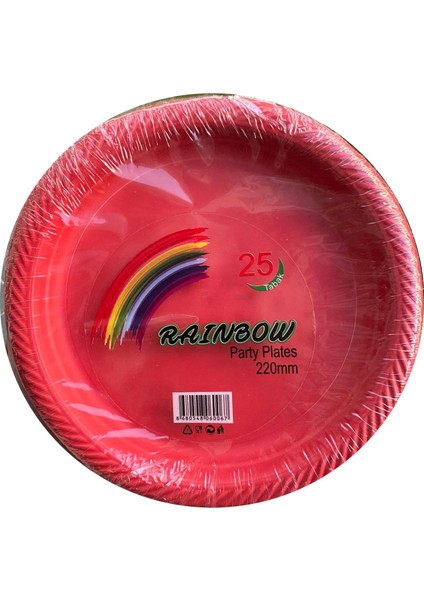 Roll-Up Kullan At Renkli Kırmızı Parti Davet Plastik Tabak - 22 cm . - 25 Adetlik 3 Paket