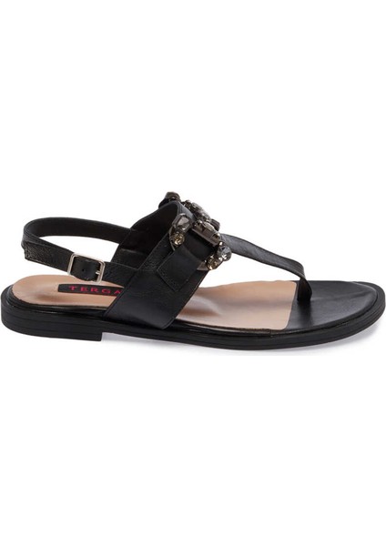 Siyah Deri Kadın Sandalet - K24Y1SN67409-A23 Siyah