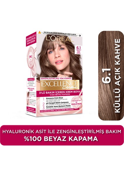 L'Oréal Paris Excellence Creme Saç Boyası - 6.1 Küllü Açık Kahve