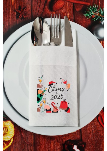 Kumaş Dokulu Cheers to 2026 Yılbaşı Masası Sunum Peçetesi