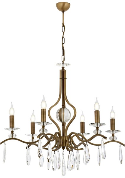 Avonnı AV-60394-6E Eskitme Kaplama Klasik Avize E14 Metal Kristal 80 cm