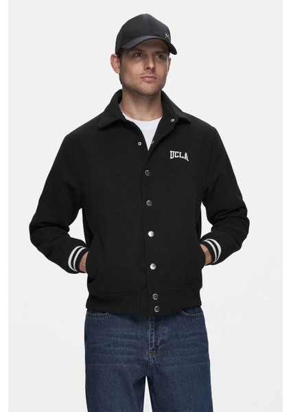Keane Siyah Kaşe Kolej Ceket Çıtçıtlı Standard Fit Erkek Ceket