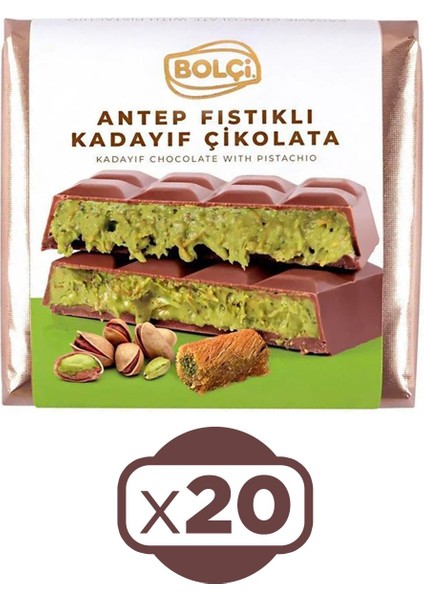 Fıstıklı Kadayıf Dolgulu Sütlü Dubai Çikolatası 100 gr x 20 Adet